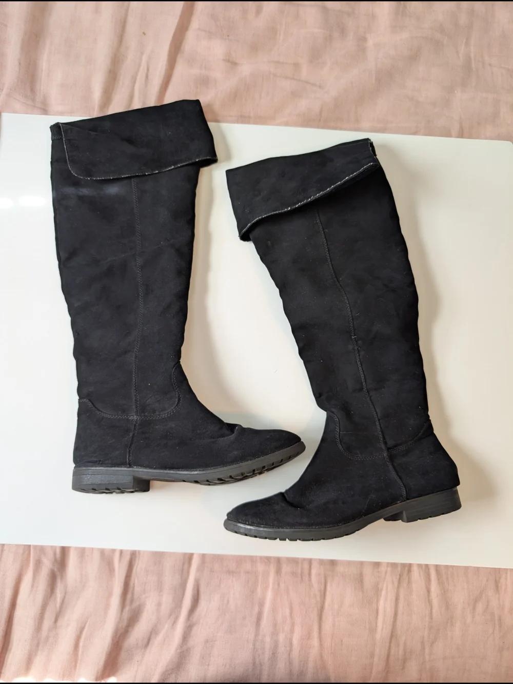 Black Over-the-Knee Fold-Top Women's Boots